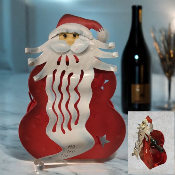 WINE HOLDER --  Christmas/Santa, Cut Metal, Holds 2 Bottles of Wine, Red/White - Picture 1 of 8